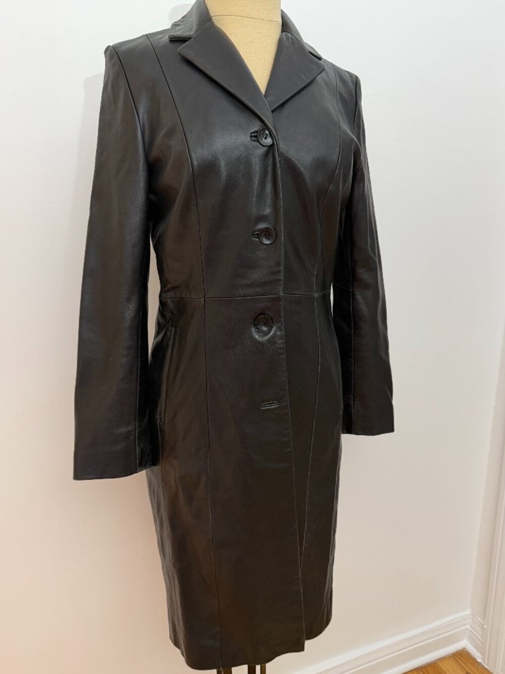 Kenneth Cole Reaction Y2K Black Leather Mid Length Coat